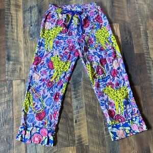 Anthropologie Agatha Singer Pink and Yellow Leopard Print Pajama Pants Sz Small